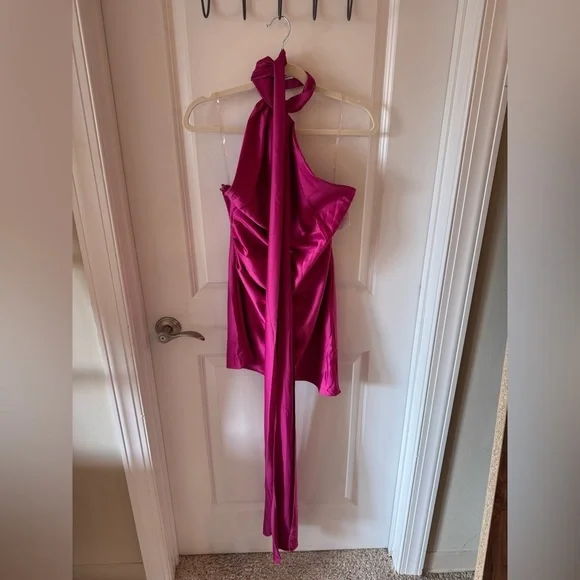 House of CB Aida HOT PINK ASYMMETRIC WRAP NECK DRESS size small -  www.rajagirimanappuram.com